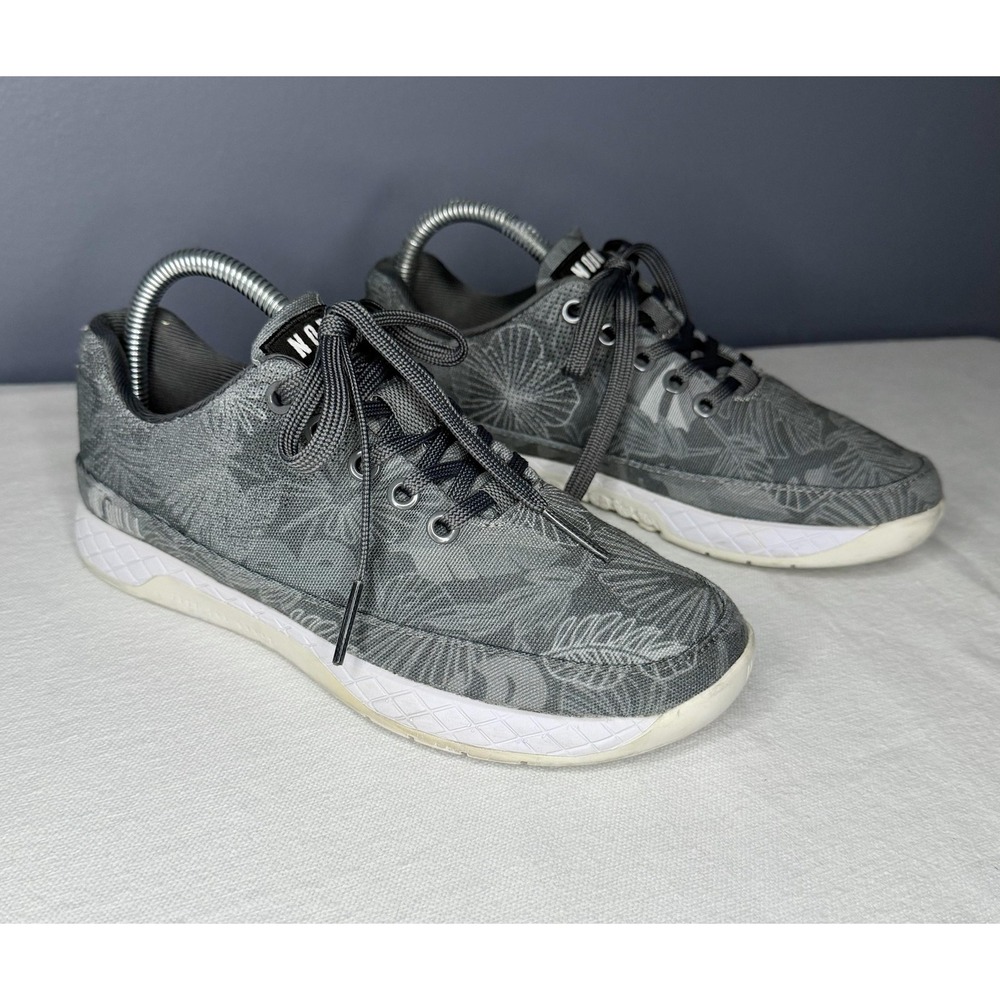 NOBULL Late Bloomer Trainer Shoes Womens 6.5 Gray Floral Canvas Running Sneakers